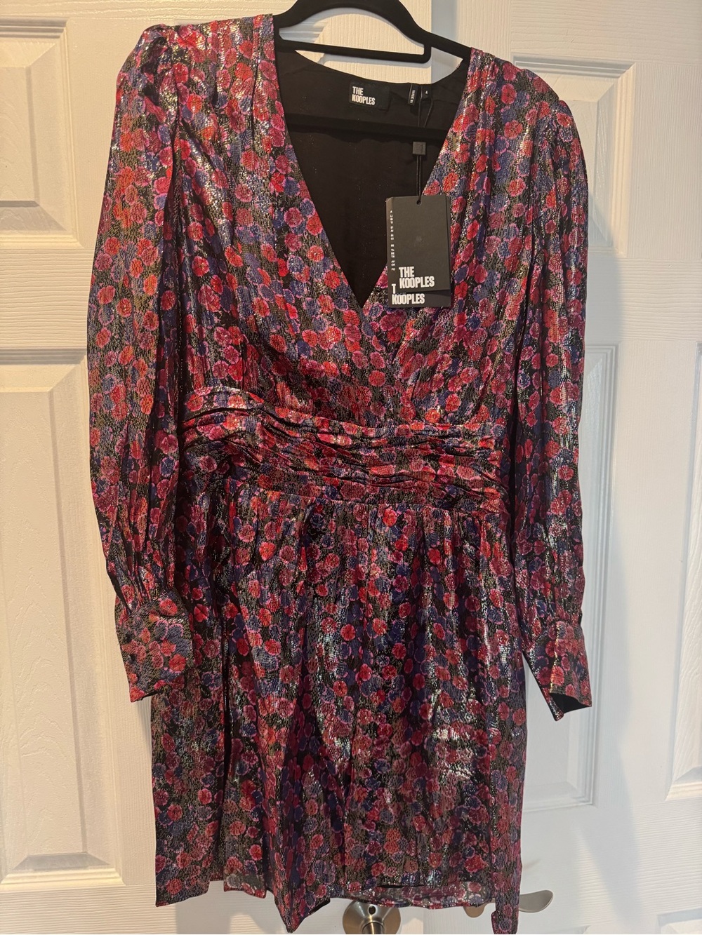 The Kooples Pink and Purple Floral V-Neck Long Sleeve Dress (Kooples size 4)